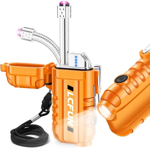 LcFun Encendedor de arco eléctrico recargable por USB, encendedores de plasma a prueba de viento, con pantalla de batería LED, encendedores de