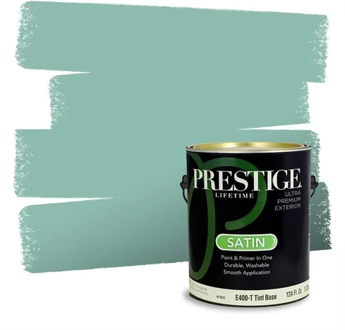 Miniatura 195 de Prestige Paints - Pintura exterior e imprimación en uno, 1 galón, plano, compatibilidad comparable con el color menta «Whipped Mint» de Behr