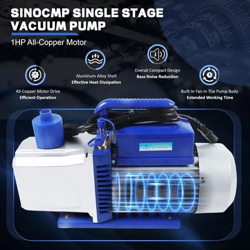Miniatura 7 de Bomba de vacío 12CFM 1HP Doble etapa 110v 60HZ Aire acondicionado Bomba de vacío HVAC Herramienta de aire Paleta rotativa para sistemas