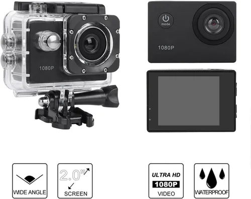 Miniatura 8 de Cámara de acción 1080P 30fps 12MP, cámara deportiva impermeable 30M de 2 pulgadas con accesorios para vlogging, buceo, esquí, negro