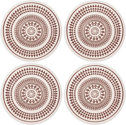 Miniatura 25 de Encasa XO Juego de 6 manteles individuales de comedor, manteles individuales de algodón, 13 pulgadas de diámetro, color beige, cargadores hechos a