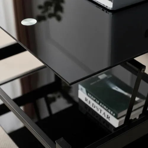 Miniatura 5 de Mesa de centro negra elevable, moderna mesa central pequeña de vidrio templado de 2 capas con almacenamiento, mesa auxiliar ajustable de 37.8