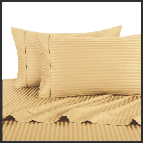 Royal Hotel Bedding Funda de edredón de 300 hilos, 3 piezas, color dorado a rayas, 100% algodón