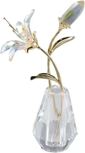 Miniatura 2 de Flores de lirio de tigre de cristal con jarrón de cristal, tallo de metal, lirio rosa, regalos coleccionables para mujeres, figuras florales