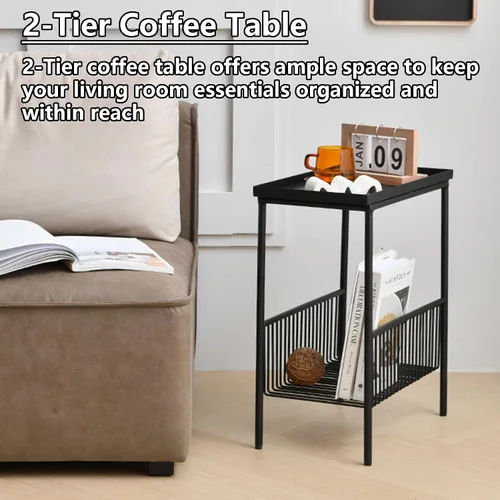 Miniatura 4 de Mesa de Café Creativa Mesa Auxiliar Salón Pequeño Sofá Mini Mesa de Centro Dormitorio Cabecera Sencilla Doble Estante Mesa Móvil para Espacios Blanco