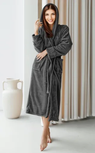 Miniatura 5 de NY Threads - Bata de baño de vellón con capucha para mujer, larga y afelpada