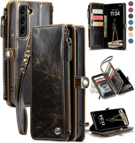 Miniatura 12 de Defencase Funda compatible con Samsung Galaxy S22 Plus con tarjetero de bloqueo RFID para mujeres y hombres, correa magnética de piel sintética