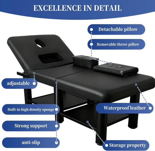 Miniatura 6 de Mesa de terapia física estacionaria plegable, cama de masaje con pecho abierto, cama de masaje ajustable en altura con respaldo, mesa de terapia