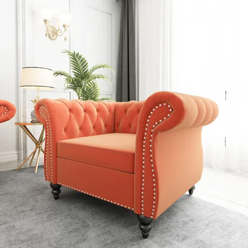Miniatura 19 de QHITTY Sofá de Acento, Sofá Biplaza Chesterfield Moderno de Terciopelo, Sofá Tapizado con Respaldo Capitoné para Muebles de Sala de Estar (Gris)
