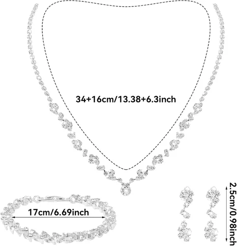 Miniatura 2 de Bridal Wedding Jewelry Set Rhinestone Wedding Jewelry Set Silver Bridal Necklace Earrings Set Brides Bridesmaid Prom Costume Jewelry Set for Women