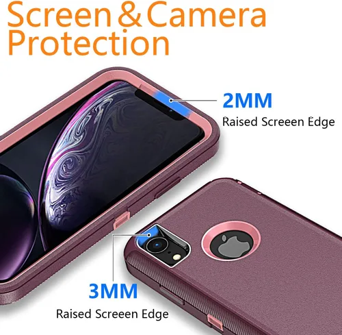 Miniatura 6 de YmhxcY Funda para iPhone XR, 3 capas de protección de cuerpo completo, a prueba de golpes, a prueba de caídas, resistente con clip para cinturón