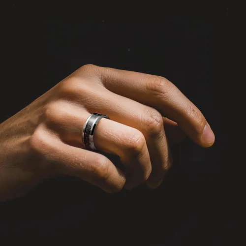 Miniatura 4 de King Will - Anillos de boda de tungsteno con meteorito, 1564 y 516 de pulgada, negro y plateado, anillos de compromiso para parejas, borde biselado