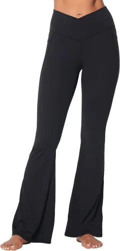 Miniatura 4 de Sunzel Leggings acampanados, pantalones deportivos y cruzados para yoga, con control de abdomen, cintura alta y piernas anchas