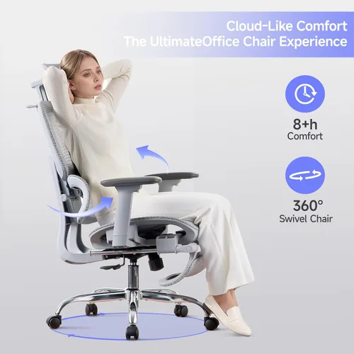 Miniatura 9 de Silla de oficina con reposapiés, silla ergonómica con reposacabezas 3D, silla de computadora con respaldo ajustable y reposabrazos 3D, silla de Gris