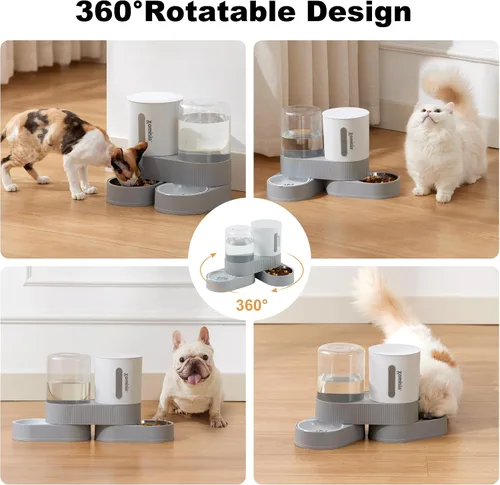Miniatura 4 de ZOMISIA - Comedero y dispensador de agua para gatos con gravedad - Alimentador y dispensador de agua para gatos 2 en 1 con cuenco de acero