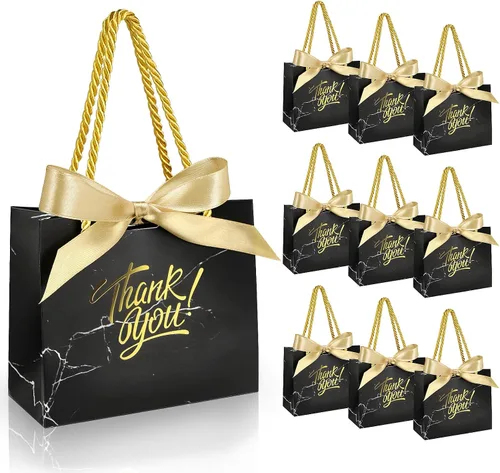 Miniatura 13 de EQOREIIN Paquete de 30 bolsas pequeñas de regalo de agradecimiento con asas 5.5 x 2.4 x 4.7 pulgadas, mini bolsas de regalo marrones con lazo