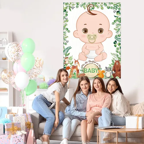 Miniatura 6 de Juego Faccito Pon el Chupete para Baby Shower Juego de Decoración para Baby Shower Incluye Póster Grande 24 Adhesivos de Chupete Juego con Venda