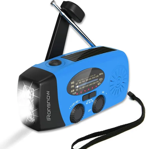 Miniatura 9 de Radio de emergencia meteorológica, radio de manivela solar portátil AM/FM/NOAA, cargador de teléfono celular con SOS, linterna LED de 1 W, conector
