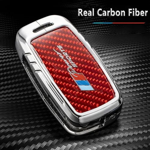 Miniatura 25 de Funda para llavero BMW con llavero, fibra de carbono real, protección de aleación de zinc, compatible con BMW 1 3 4 5 6 7 Series X1 X3 X4 M5 M6 GT3