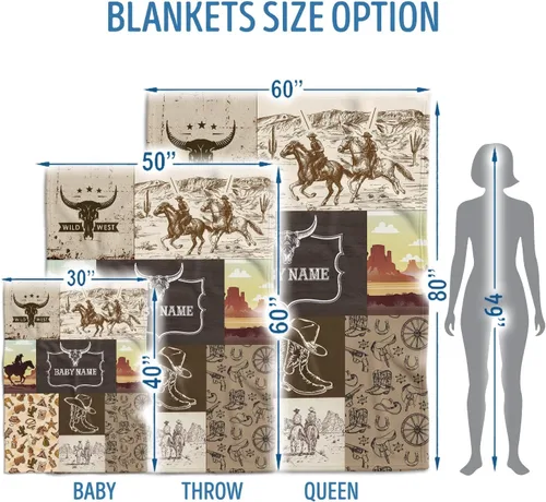 Miniatura 5 de Manta de bebé del Oeste, mantas de bebé personalizadas para niños, manta de vaquero para niños y niñas, manta de felpa personalizada con nombre