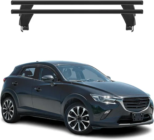 Miniatura 11 de OMAC Portaequipajes de techo liso para Mazda CX-3 2016-2021, color gris, 2 piezas antirrobo para viajes, kayak, canoa, surf, esquí, snowboard