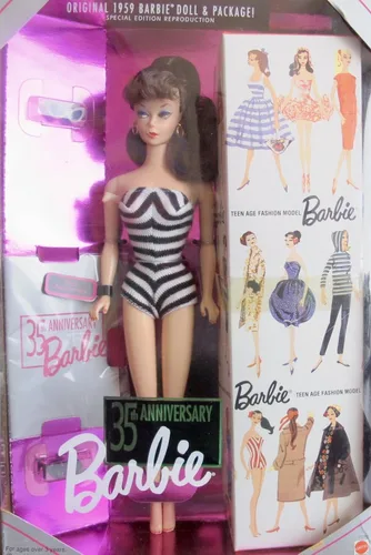 Barbie Muñeca del 35 aniversario (pelo moreno) Reproducción 1959 Muñeca y paquete Edición especial (1993)