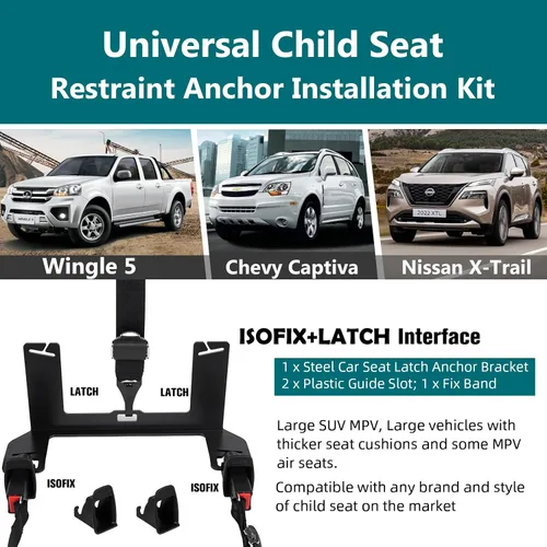 Miniatura 2 de Kit de anclaje universal para asiento de niño, soporte de montaje de asiento de automóvil, soporte de interfaz de pestillo universal extendido