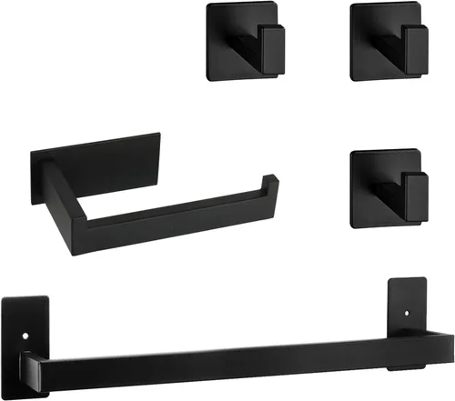 Juego de 5 piezas de accesorios de baño autoadhesivos -SUS304 de acero inoxidable, toallero incluye toallero de 16 pulgadas, soporte para papel