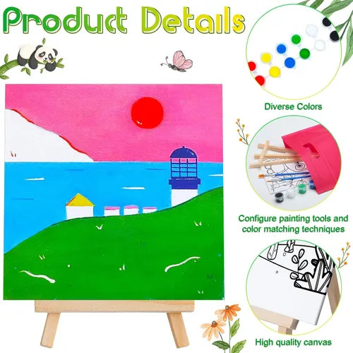 Miniatura 3 de Tenceur 48 piezas de juegos de regalos de fiesta de pintura para niños con 12 piezas de paneles de lienzo predibujados de animales y juego