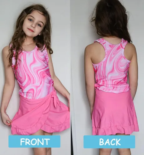 Miniatura 64 de Traje de baño tankini de 3 piezas para niñas, lindo bikini con salida de baño con falda de playa de 5 a 16 años