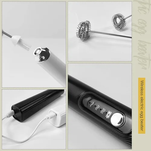 Miniatura 6 de Batidora de mano con espumador de leche, batidor eléctrico recargable, agitador de espuma de mano inalámbrico con 2 cabezales, 3 velocidades
