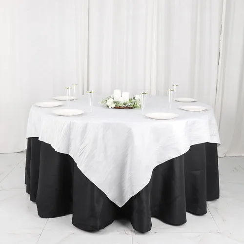 Miniatura 14 de Tableclothsfactory Mantel cuadrado de tafetán arrugado de acordeón beige de 72 x 72 pulgadas