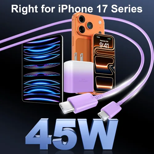 Miniatura 5 de Cargador para teléfono 16 Pro Max de carga rápida, 45 W USB C i-Phone 16 Bloque de carga súper rápido con cable de carga tipo C de 10 pies de largo