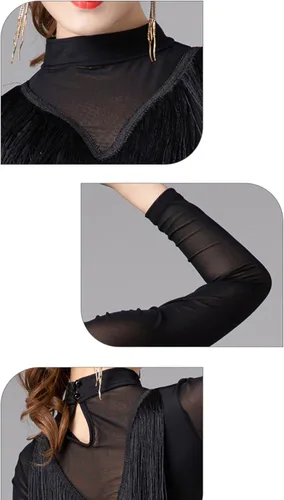 Miniatura 4 de Vestido de entrenamiento latino con borlas, falda de práctica de cha cha, para mujer, para sala de baile, tango, vals