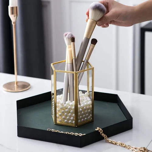Miniatura 5 de Glass Makeup Brush Holder Cup Vanity Organizer for Cosmetic Storage, Desktop Makeup Brush Storage Container for Daily Beauty Tools