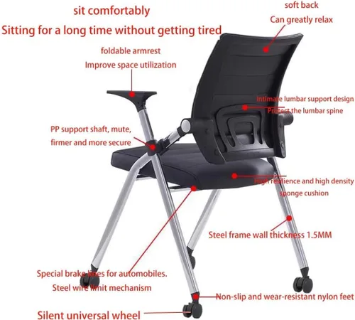 Miniatura 4 de Silla de oficina plegable con respaldo cómodo, silla apilable para sala de conferencias, silla plegable de oficina, silla de sala de conferencias
