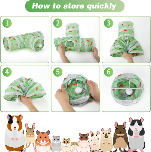 Miniatura 7 de Rypet Túnel de Cobaya de 3 Vías Plegable Túneles y Tubos para Mascotas Pequeñas con Pelota Interactiva para Conejo Bebé Hurón Hámster Chinchilla