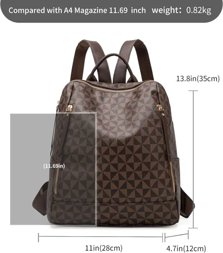 Miniatura 3 de Mochila Monedero para Mujer de Cuero Anti-robo Grande de Diseñador de Moda Mochila de Viaje Bolsa Mochila para Hombre Bolsas de Hombro, A-Marrón