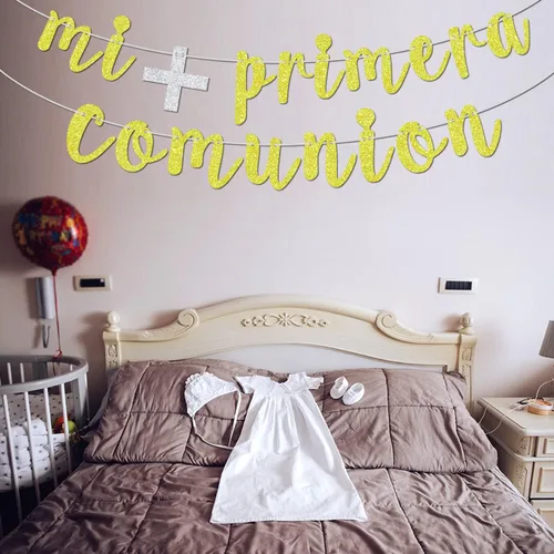 Miniatura 5 de Mi Primera Comuniòn Banner – Bautismo de bebé/Primera Comunión – Dios bendiga a este niño Baby Shower boda fiesta decoración suministros
