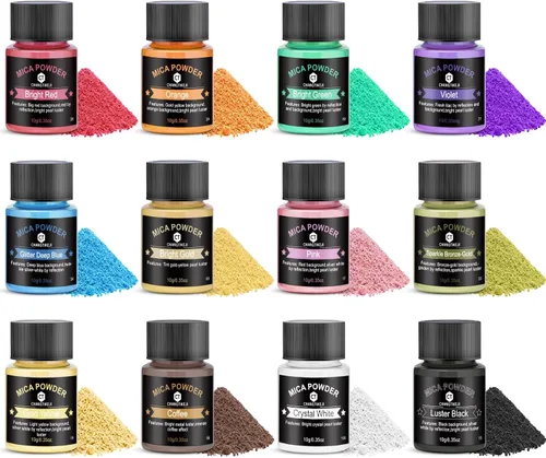 Miniatura 11 de CHANGTIKEJI Polvo de Mica ，100 Colores - 10g/Botella de Pigmento Natural para Resina Epóxica，Brillo de Labios，Sombra de Ojos,Ambientadores