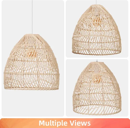 Miniatura 6 de Arturesthome Lámpara colgante de ratán, lámpara de mimbre estilo bohemio, cesta de techo, lámpara colgante grande de tejido natural para fregadero