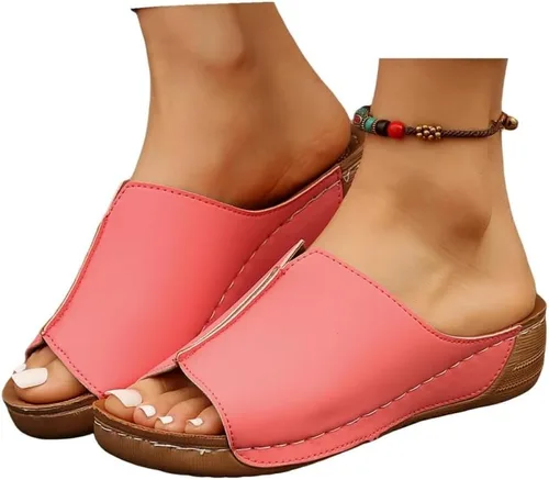 Miniatura 12 de Sandalias ortopédicas para mujer, plataforma elegante, sandalias ortopédicas cómodas con soporte de arco sin cordones, planas, suaves, modernas Rojo