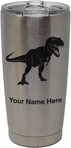 Miniatura 33 de LaserGram Vaso aislado al vacío de 20 onzas, dinosaurio Tiranosaurio Rex, grabado personalizado incluido (negro)