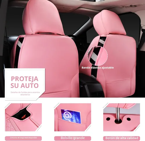 Miniatura 4 de Car Pass Funda de asiento, cuero napa rosa, asientos delanteros, impermeable, resistente, antideslizante, universal para el 95% de automóviles, SUV