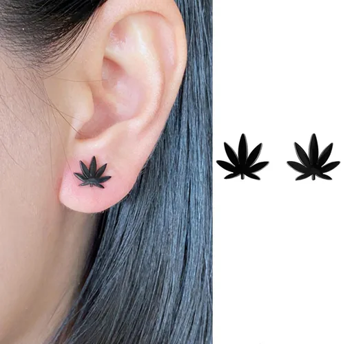 Miniatura 2 de Pendientes de tuerca de hoja negra de plata para mujer y hombre
