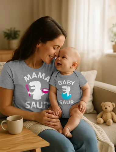 Miniatura 2 de Tstars - Camisetas a juego para mamá y su bebé con estampados de T-Rex Mama Saur y Baby Saur