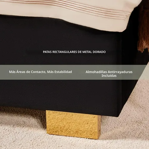 Miniatura 4 de HOWE Base de cama tamaño Queen y cabecera de 61 pulgadas, cama tapizada con borde chapado en oro, cama de plataforma moderna, no necesita somier
