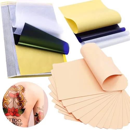 40 piezas de tatuajes en blanco Skins Practice y Stencil Paper Kit incluye 30 piezas de papel de calco DIY y 10 piezas de doble cara de tatuajes