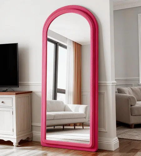 Miniatura 9 de Espejo de Piso, Espejo de Cuerpo Entero con Soporte, 63"x24" Espejo Arqueado Independiente de Cuerpo Entero para Colgar o Apoyar, Espejos de Pared