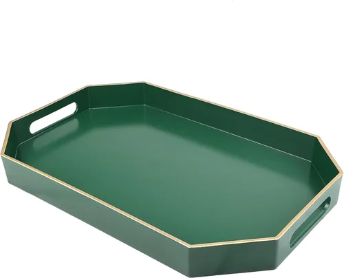 Miniatura 7 de Bandeja decorativa redonda negra con asas, bandeja versátil de 13 pulgadas para mesa de café, otomana, ideal para servir, exhibir y organizar